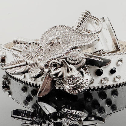 Skull Punk Belt with Rhinestones for Men and Women