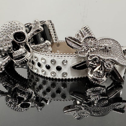 Skull Punk Belt with Rhinestones for Men and Women