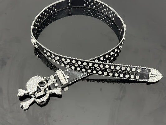 Skull Punk Belt with Rhinestones for Men and Women