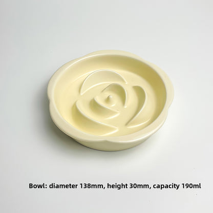Slanted Ceramic Cat Bowl with Flower Design