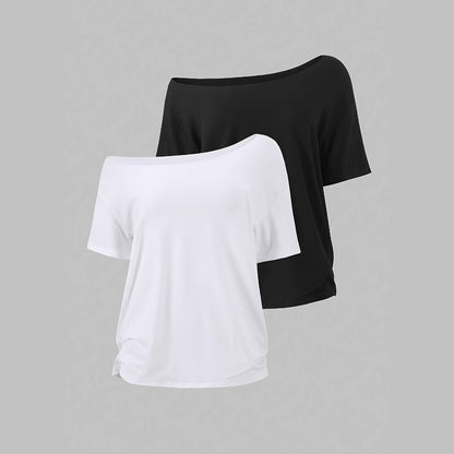 Slanted Shoulder Loose T-Shirt Short-Sleeved Top