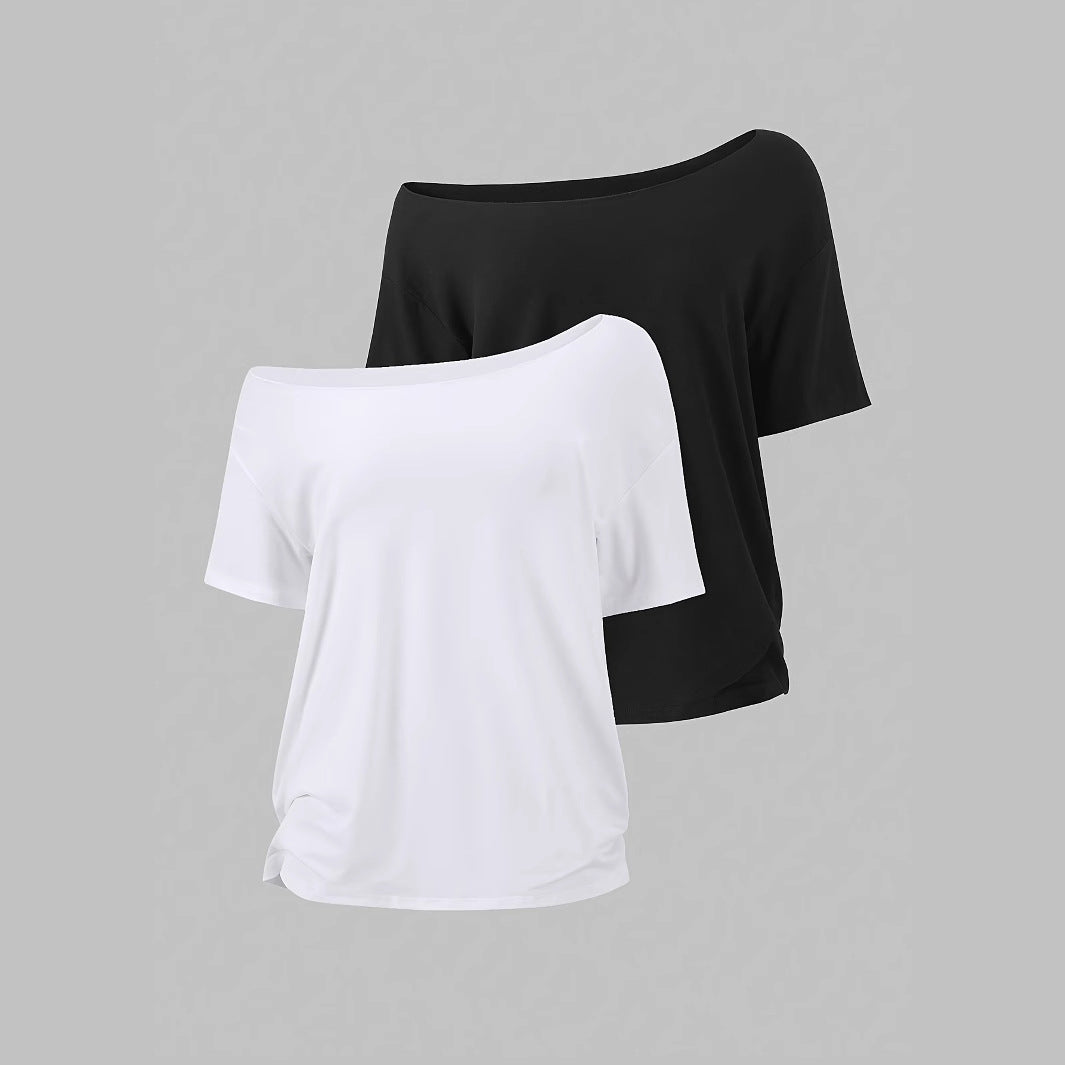 Slanted Shoulder Loose T-Shirt Short-Sleeved Top