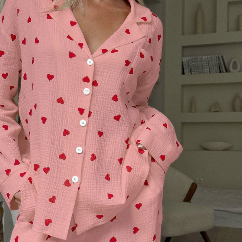 Sleepwear Heart Print Home Clothes Set