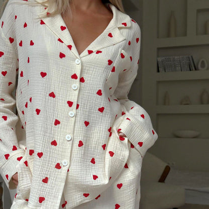 Sleepwear Heart Print Home Clothes Set