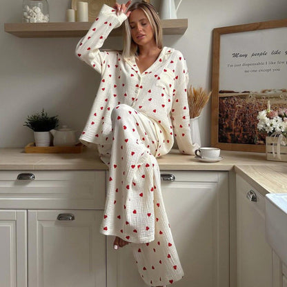 Sleepwear Heart Print Home Clothes Set
