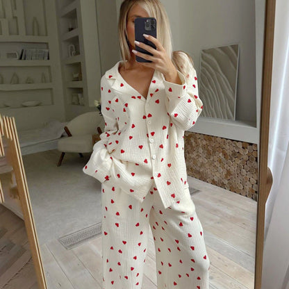 Sleepwear Heart Print Home Clothes Set