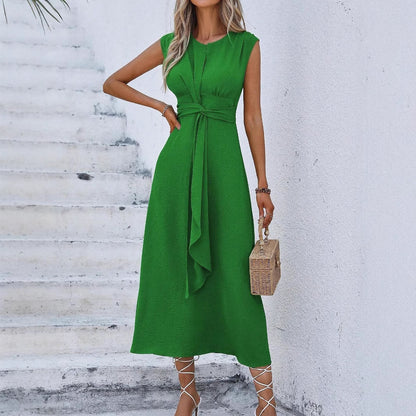 Sleeveless A-Line Dress with Waist Tie