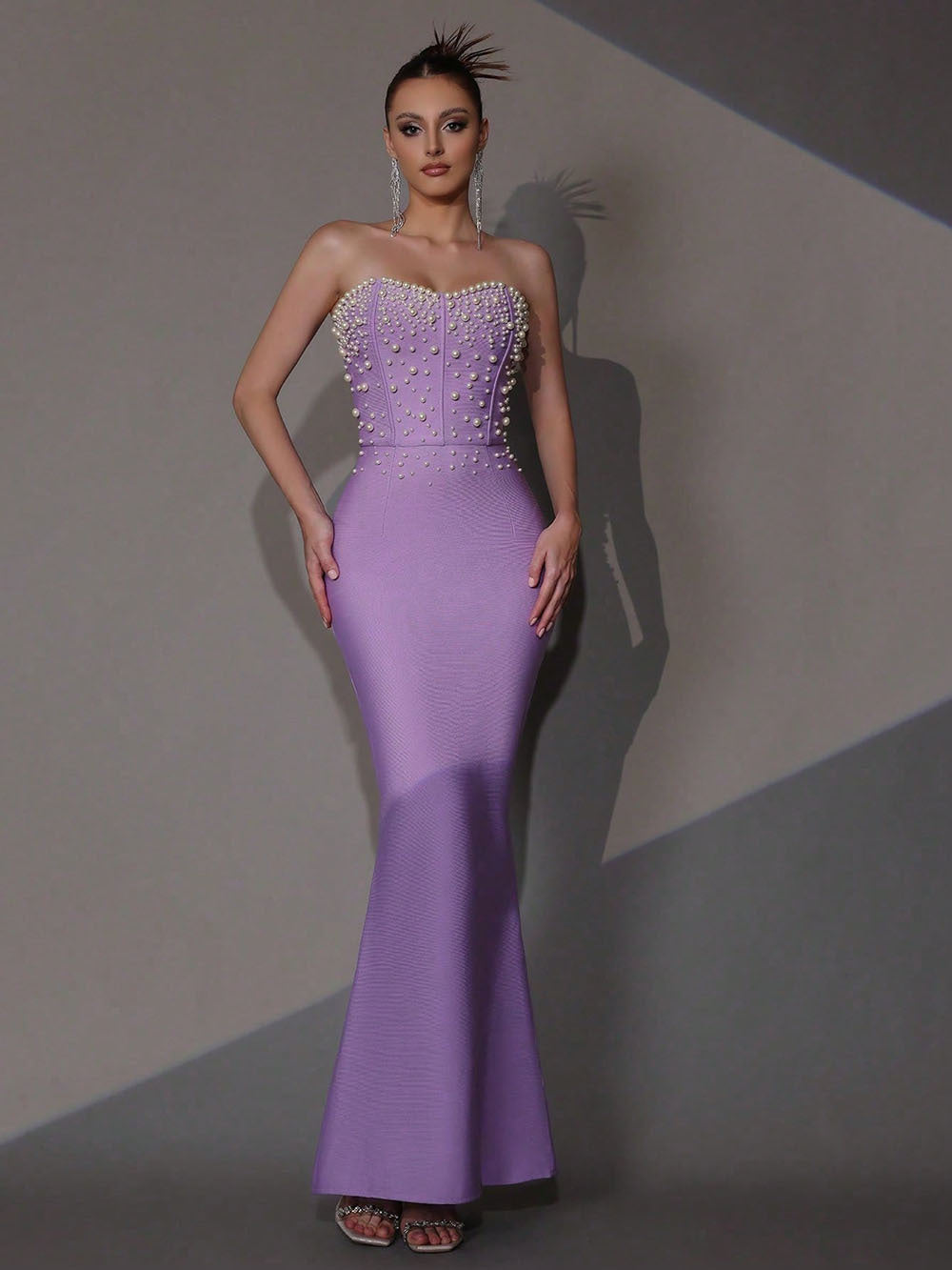 Sleeveless Beaded Bandage Evening Dress
