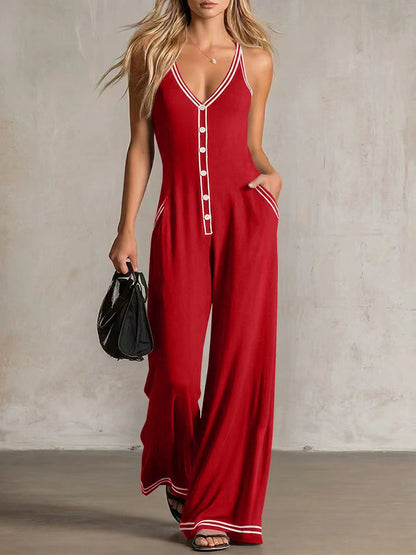 Sleeveless Button Strap Jumpsuit