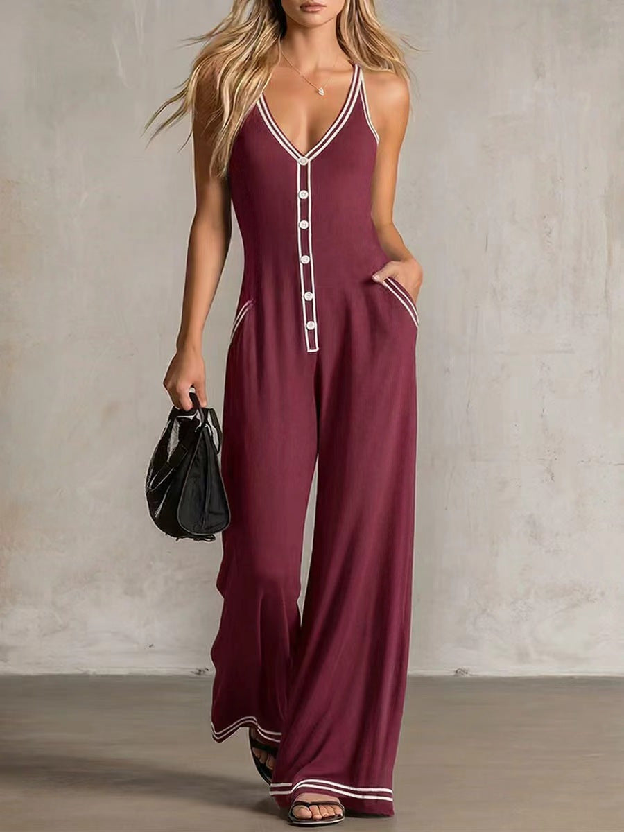 Sleeveless Button Strap Jumpsuit