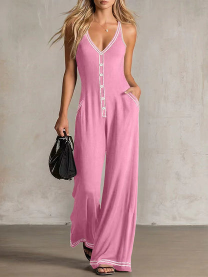 Sleeveless Button Strap Jumpsuit