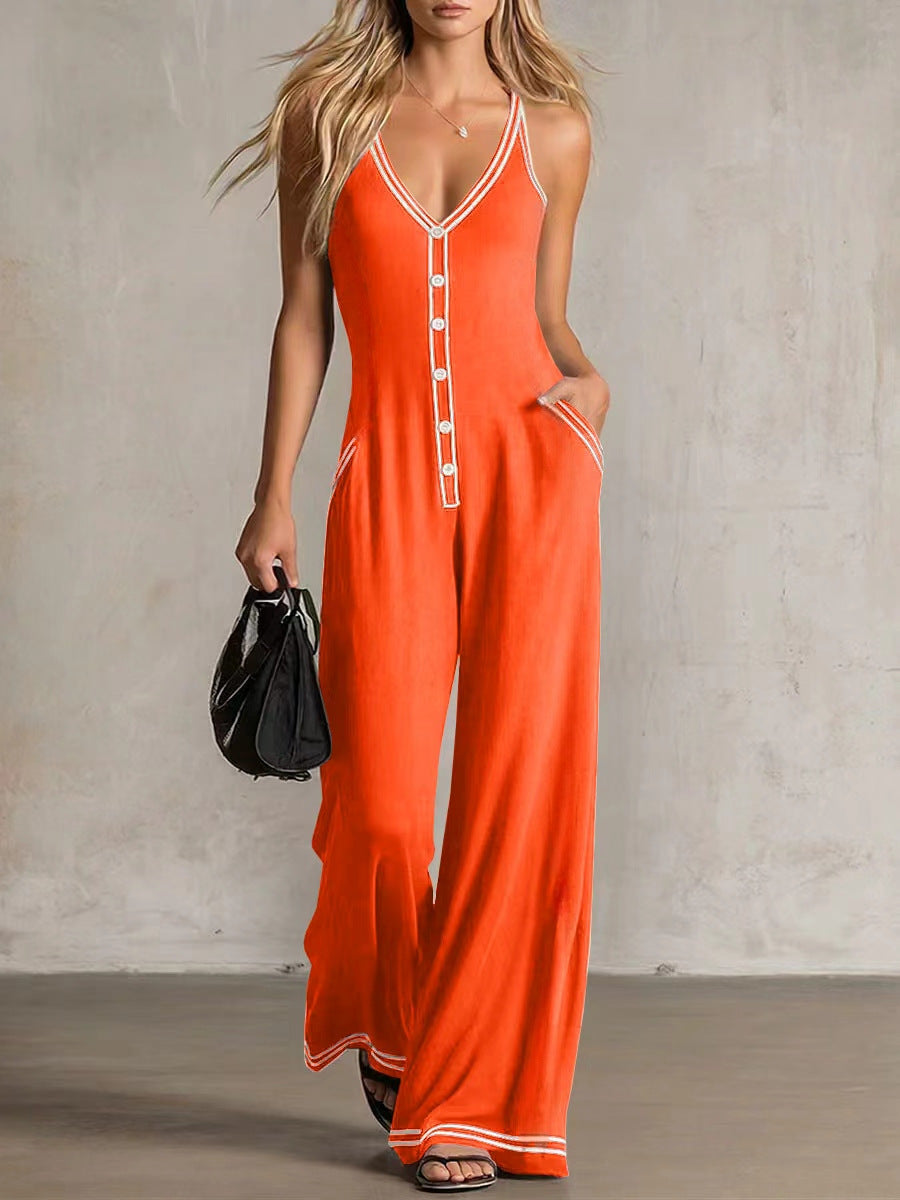 Sleeveless Button Strap Jumpsuit