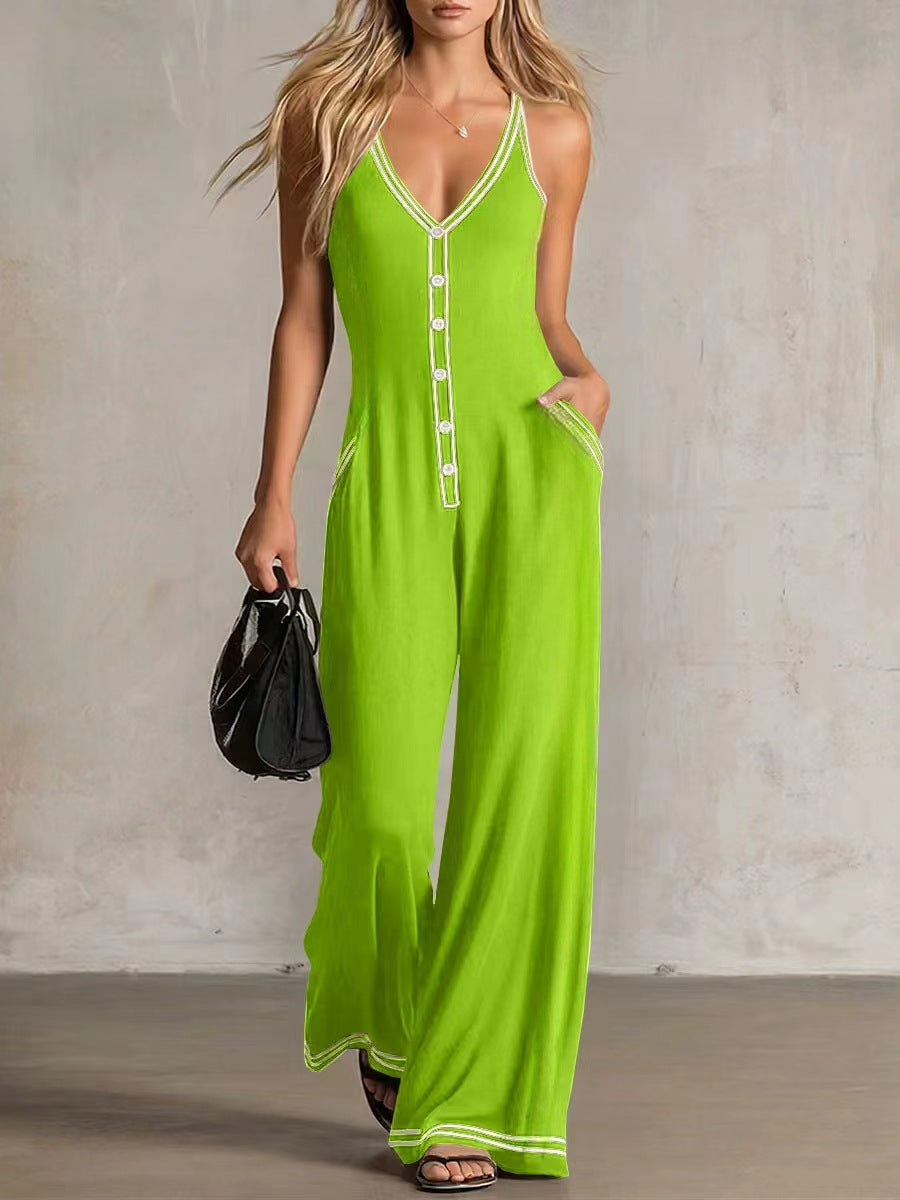 Sleeveless Button Strap Jumpsuit