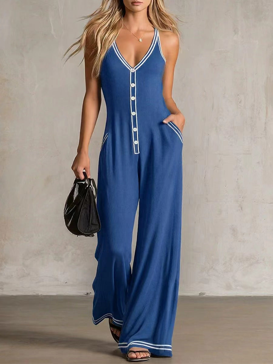 Sleeveless Button Strap Jumpsuit