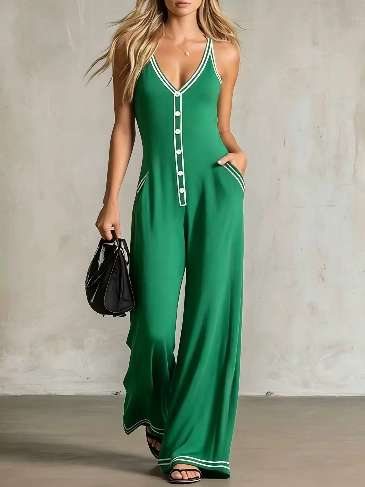 Sleeveless Button Strap Jumpsuit