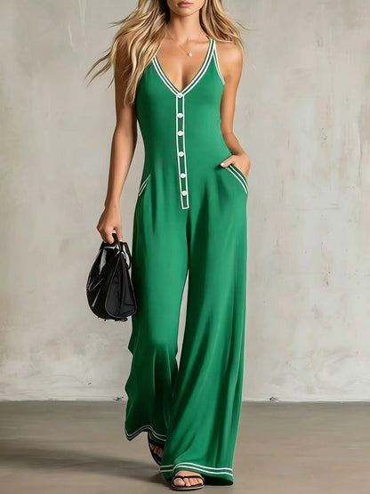 Sleeveless Button Strap Jumpsuit