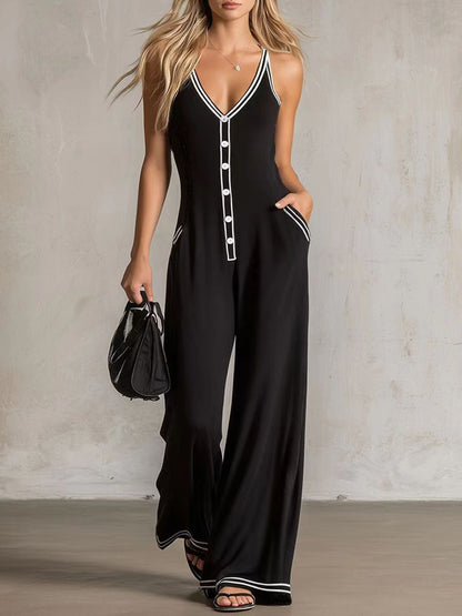 Sleeveless Button Strap Jumpsuit