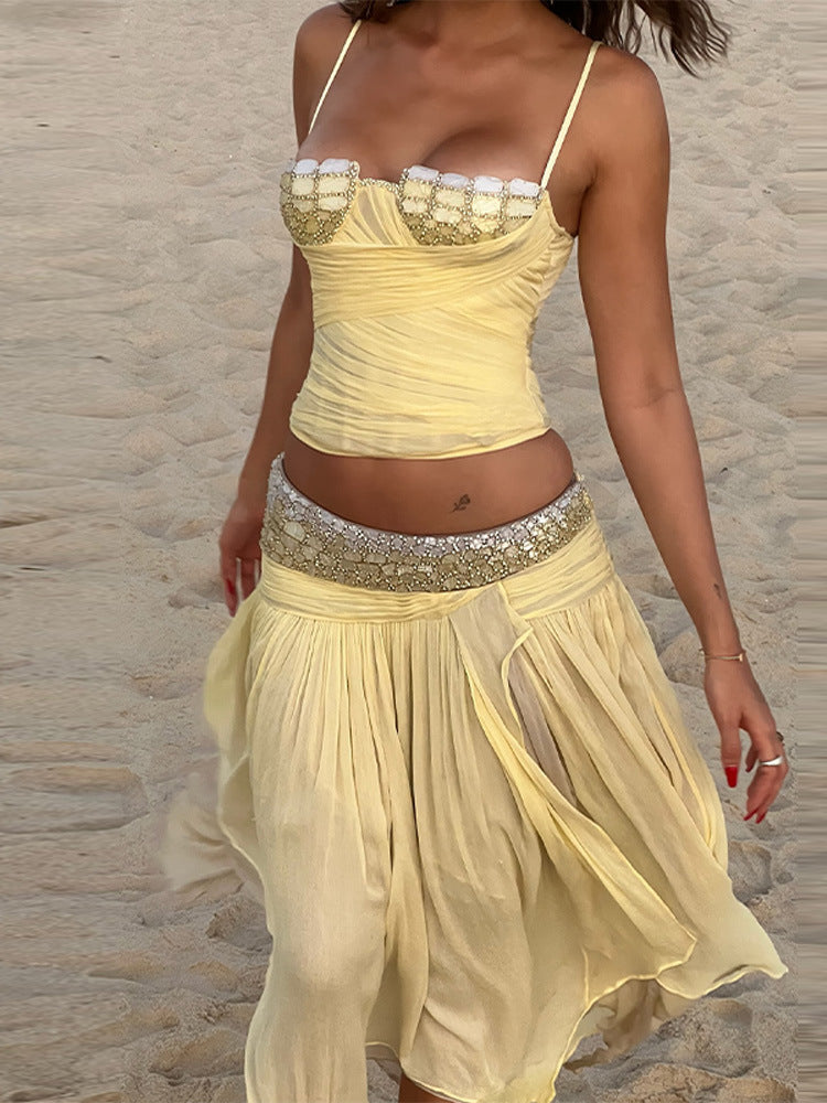 Sleeveless Corset Top with Irregular Hem Skirt