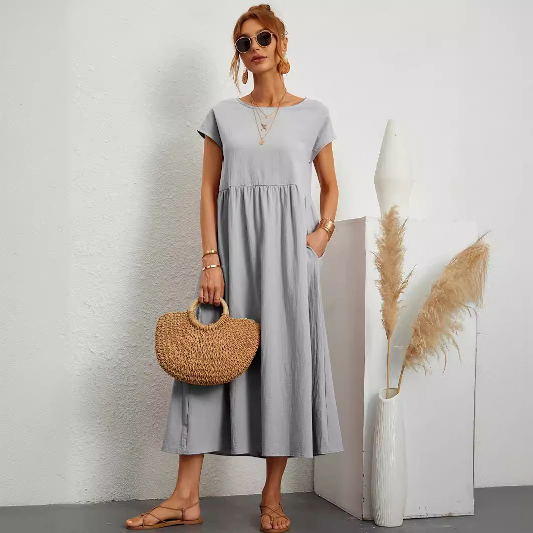 Sleeveless Cotton Linen Pocket Dress