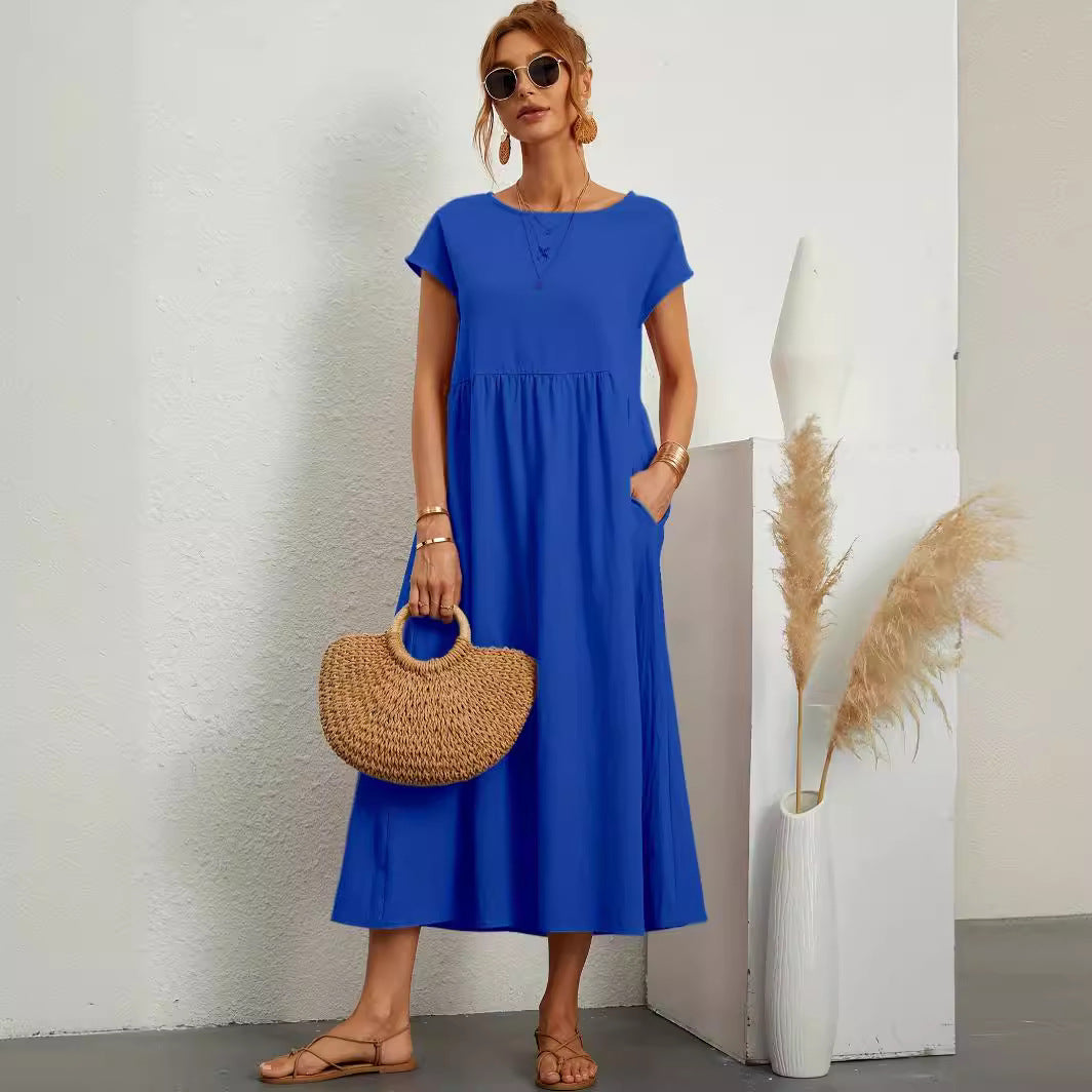 Sleeveless Cotton Linen Pocket Dress