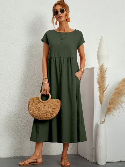 Sleeveless Cotton Linen Pocket Dress