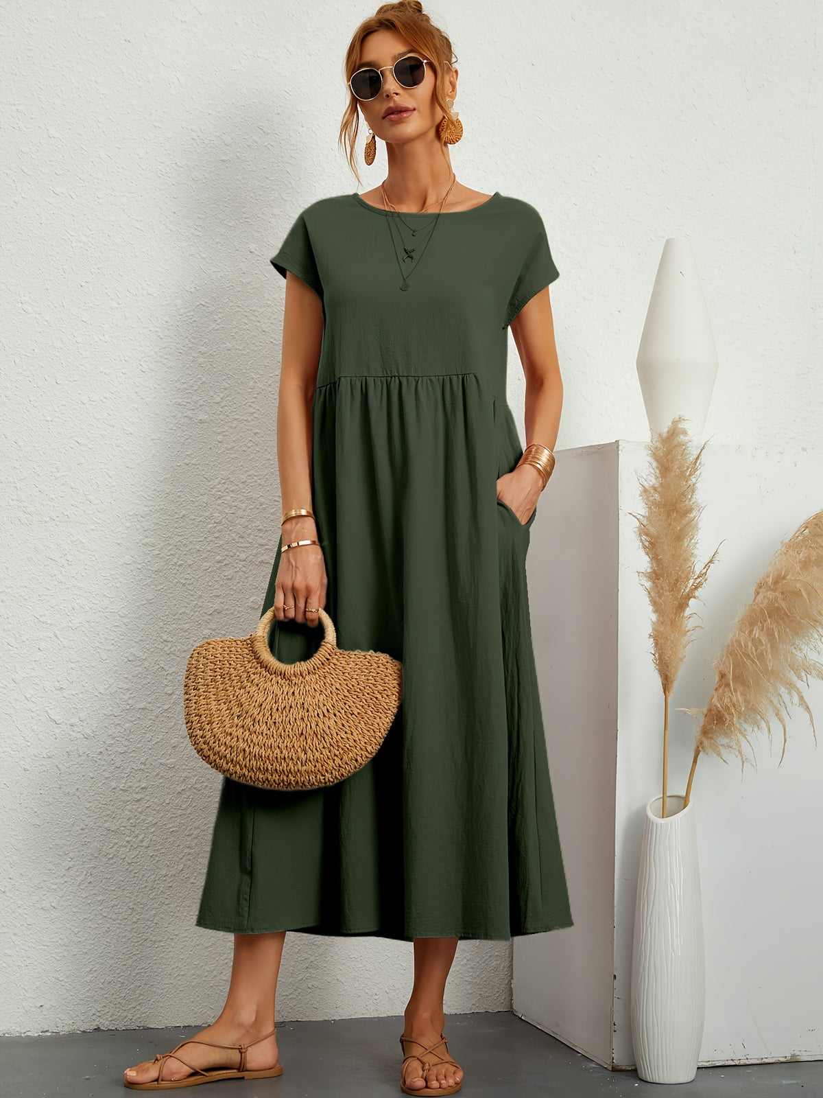 Sleeveless Cotton Linen Pocket Dress