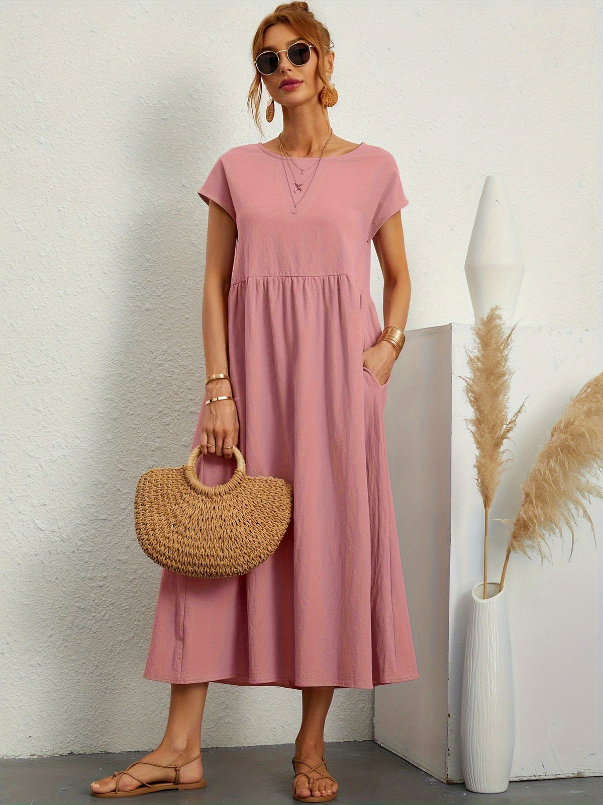 Sleeveless Cotton Linen Pocket Dress