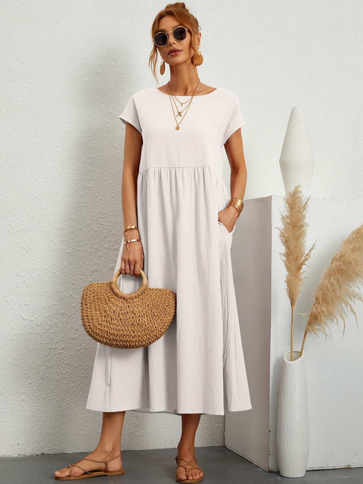 Sleeveless Cotton Linen Pocket Dress