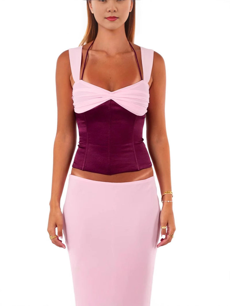 Sleeveless Dress Set with Bralette and Long Skirt
