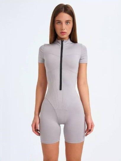 Sleeveless Half Turtleneck High Waist Jumpsuit Shorts