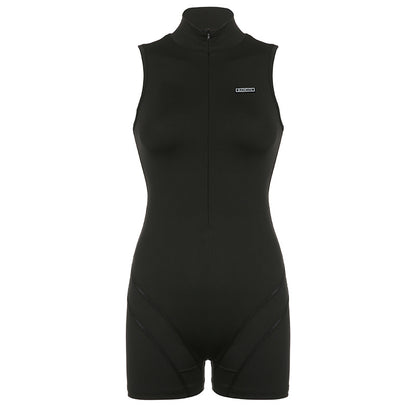 Sleeveless Half Turtleneck High Waist Jumpsuit Shorts