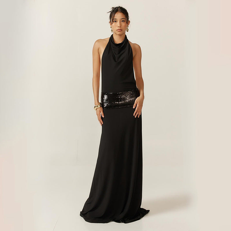 Sleeveless Halter Neck Backless High Waist Dress