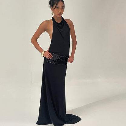 Sleeveless Halter Neck Backless High Waist Dress