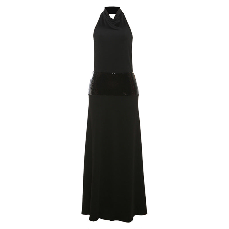 Sleeveless Halter Neck Backless High Waist Dress