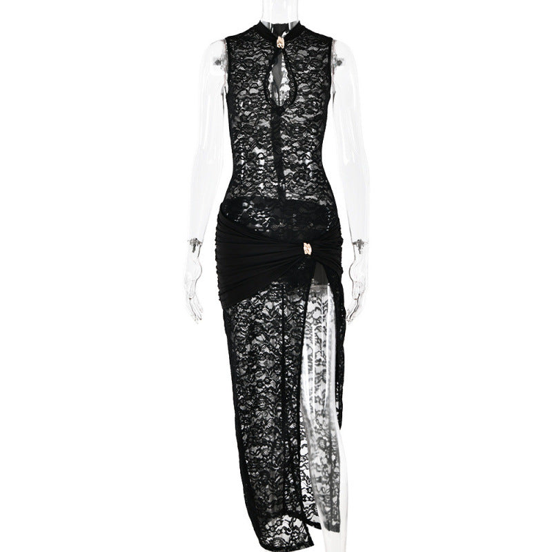 Sleeveless Lace Hollow-Out Dress