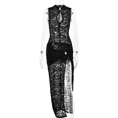 Sleeveless Lace Hollow-Out Dress