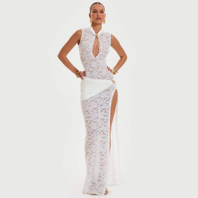 Sleeveless Lace Hollow-Out Dress