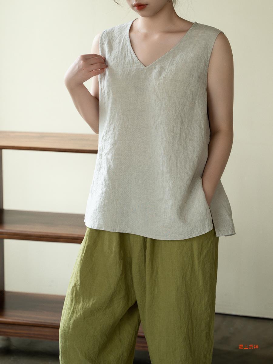 Sleeveless linen vest