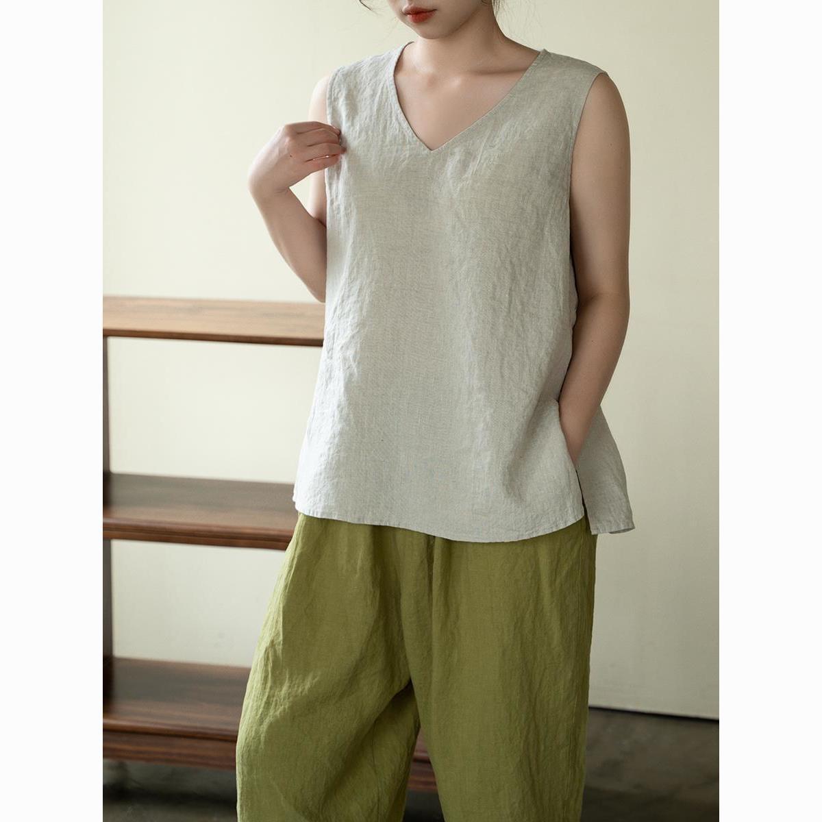 Sleeveless linen vest
