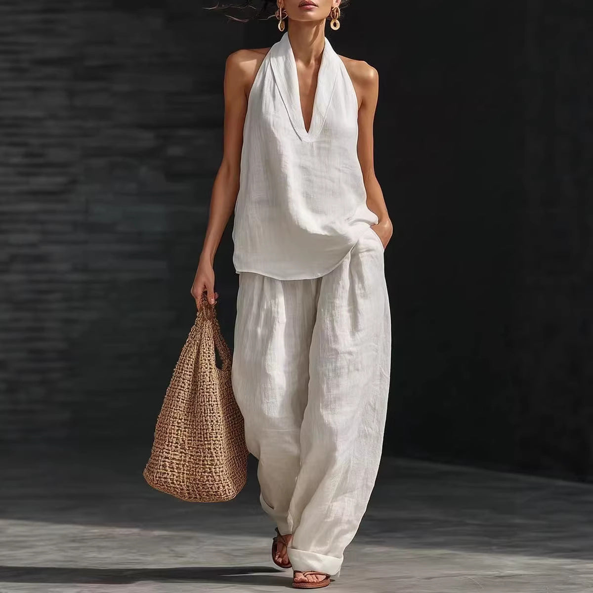 Sleeveless Loose Shoulder-Strap Set for Women