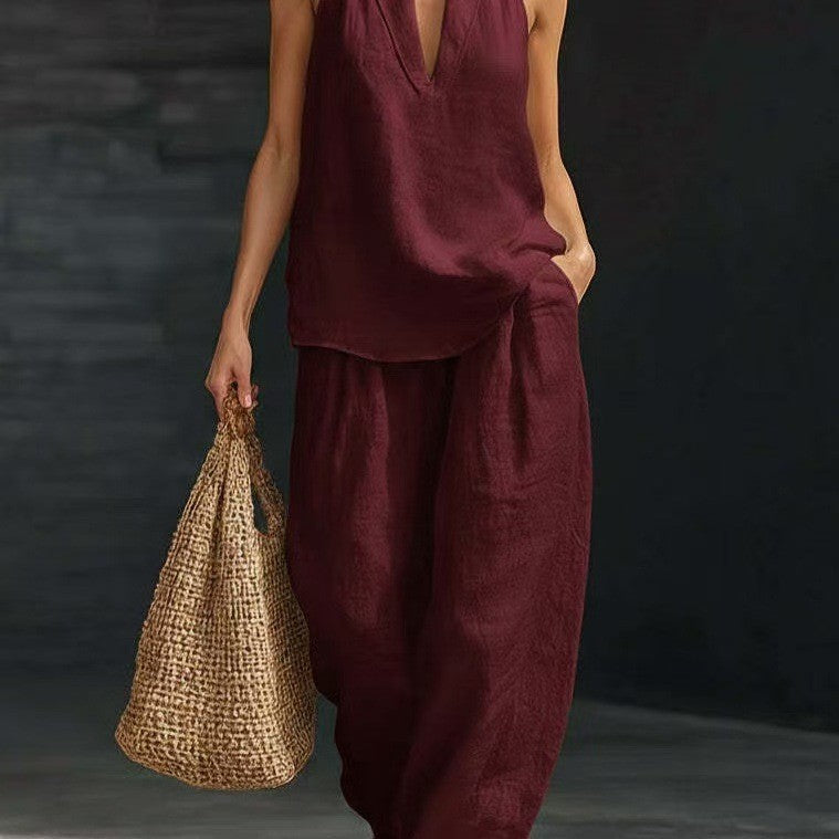 Sleeveless Loose Shoulder-Strap Set for Women