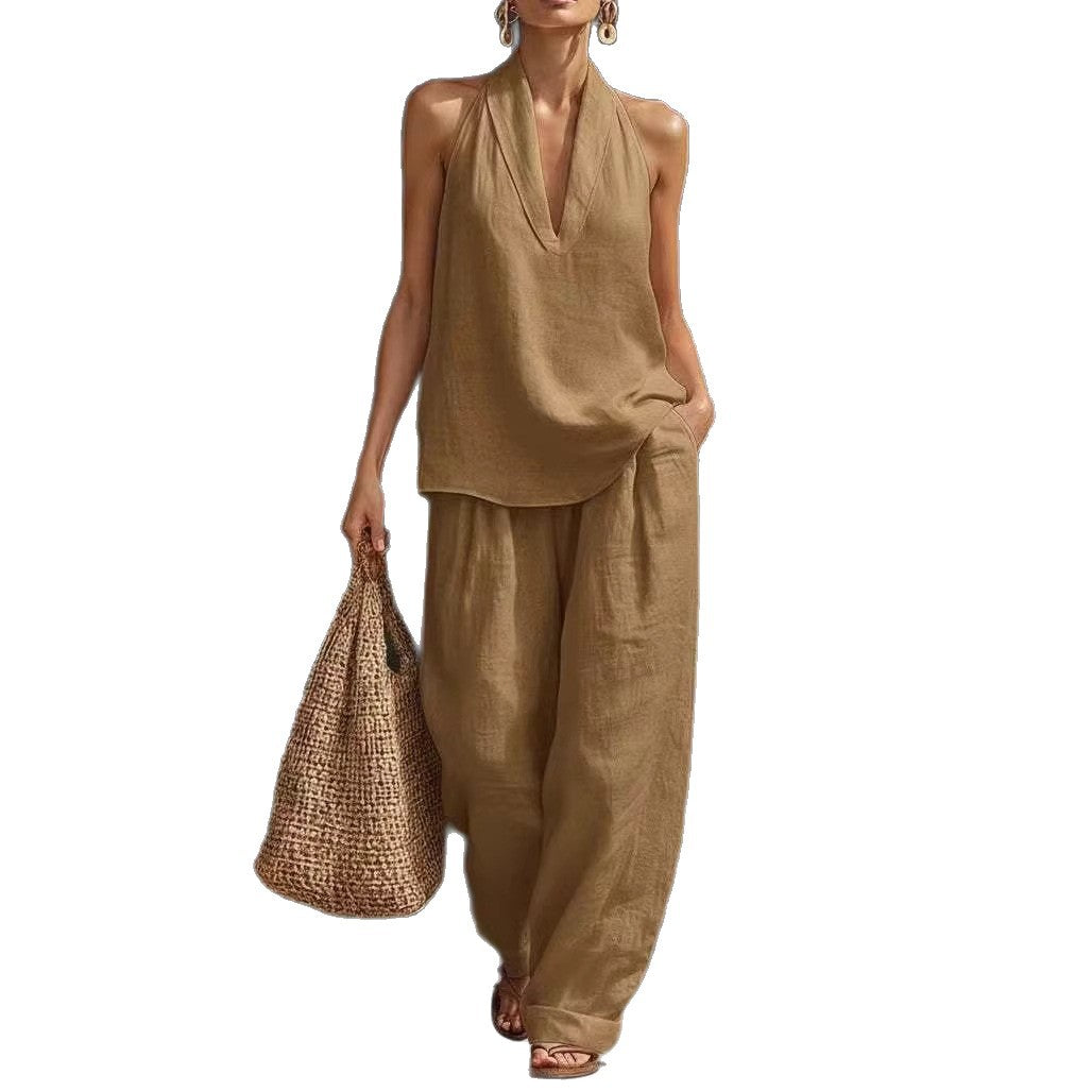 Sleeveless Loose Shoulder-Strap Set for Women