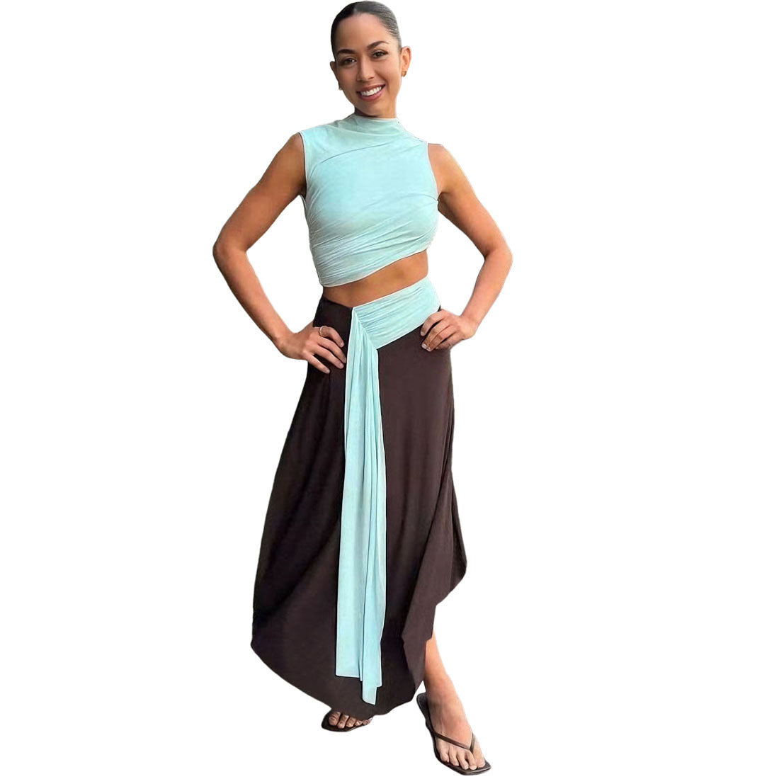 Sleeveless Mock Neck A-Line Dress