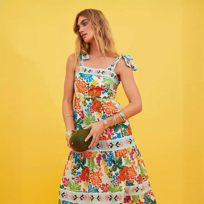 Sleeveless plant print dress