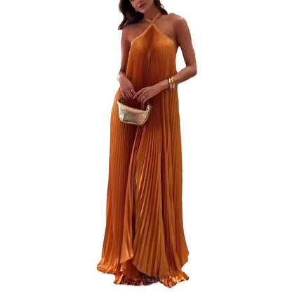 Sleeveless Pleated Backless Dress