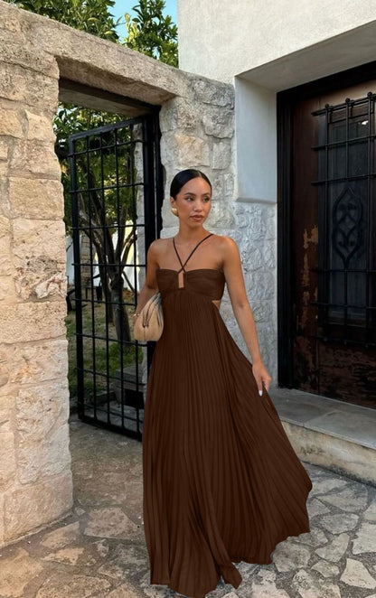 Sleeveless Pleated Halter Neck Dress