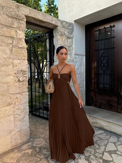Sleeveless Pleated Halter Neck Dress