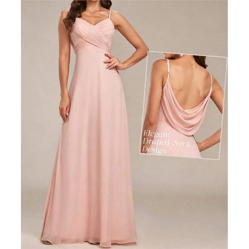 Sleeveless Pleated Strap Evening Dress