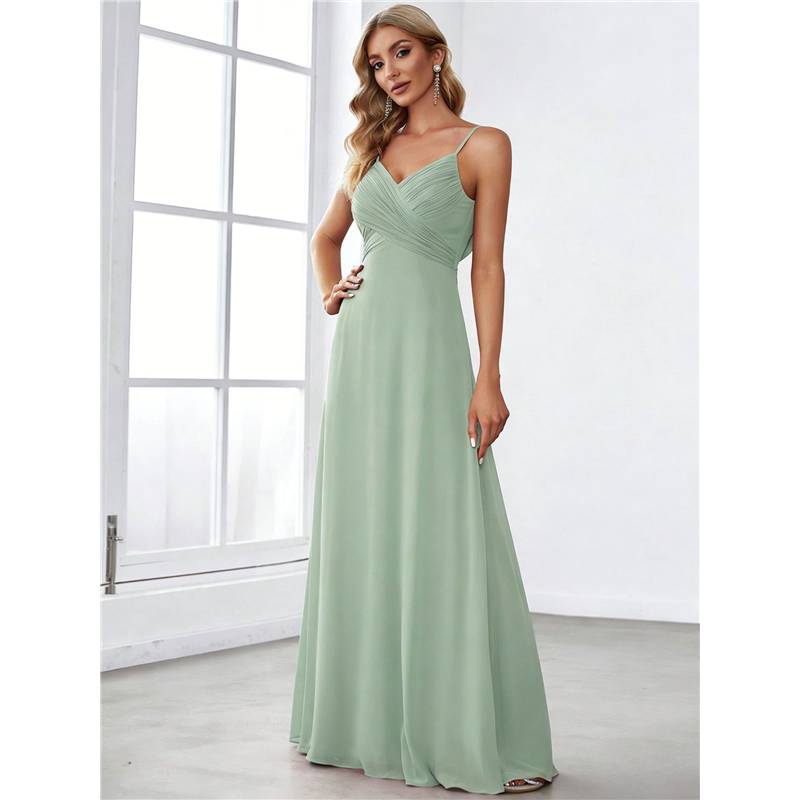 Sleeveless Pleated Strap Evening Dress