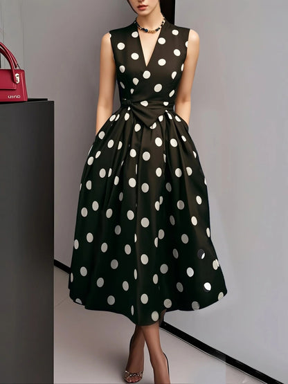 Sleeveless Polka Dot A-Line Dress
